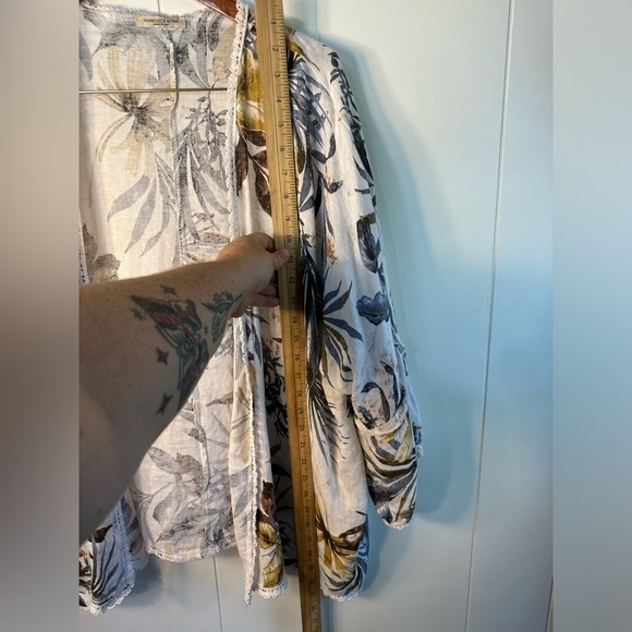 Francesca Bettini Women’s 100% Linen Tropical Floral Print Open Blouse OSFM - Picture 7 of 9